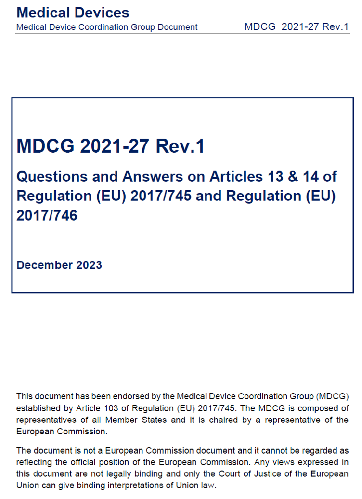 醫療器械協調小組發布更新版MDR常見問題解釋文件